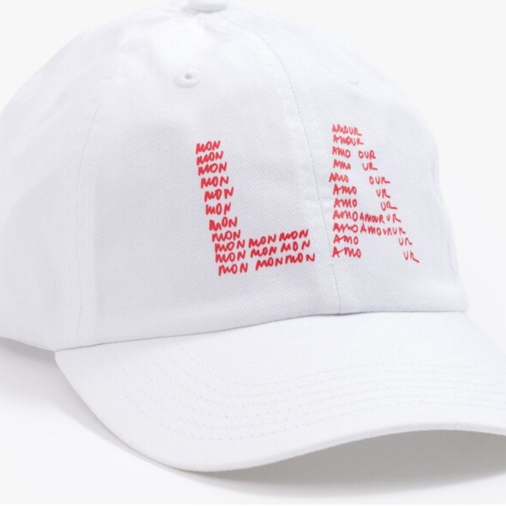 Clare V. x Mother Denim LA Mon Amour white baseball hat NWT